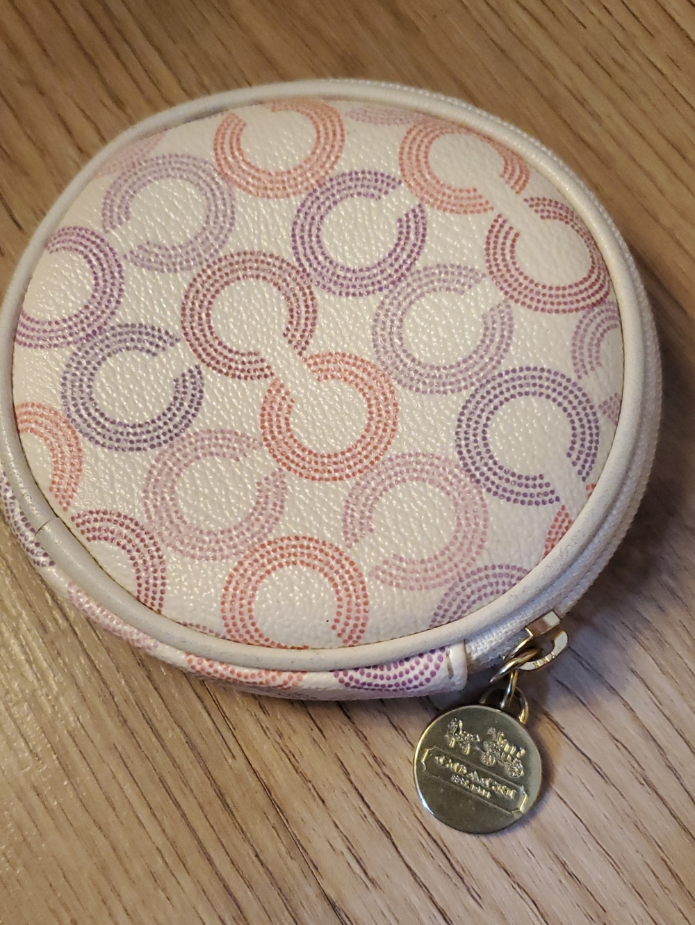 Coach Signature Circle Coin Purse in Pastel Circular Pattern Pre-Owned Good Cond